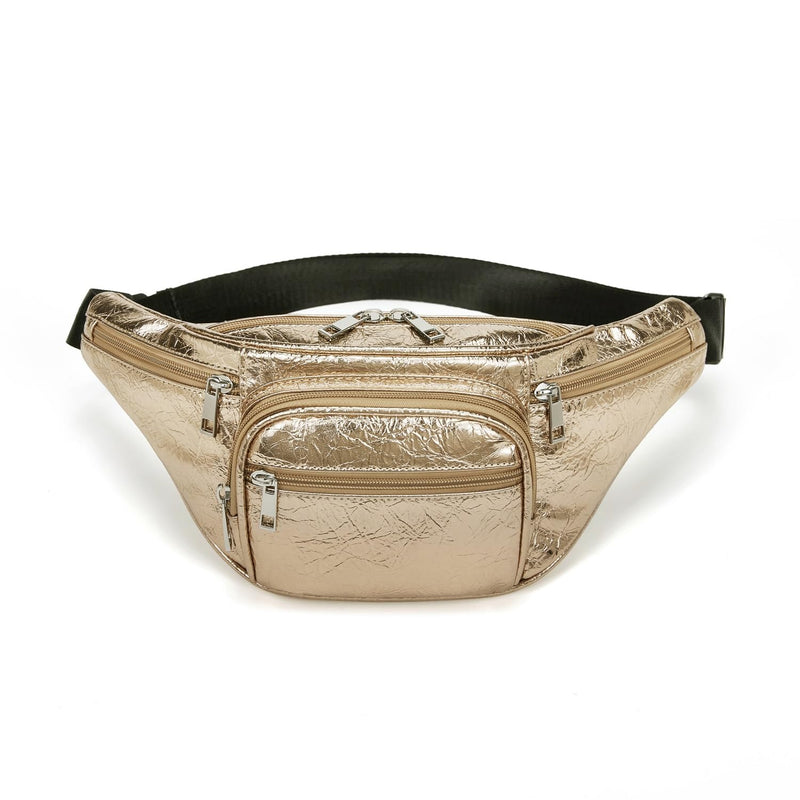 Fashion Signature Series Faux Leather 6 Pockets Fanny Pack Waist Pack (Rose Gold) New Rose Gold