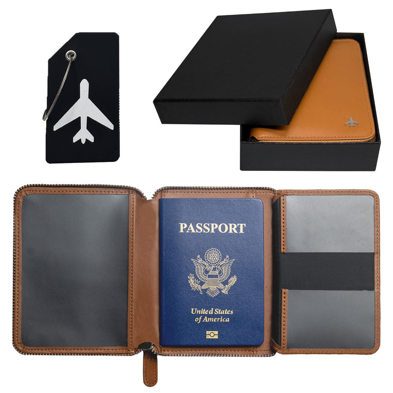Pilot Wallet Passport Holder RFID Blocking Nappa Leather Travel Wallet, Stylish Travel Companion for Aviation Professionals (Brown Silver) Brown Silver