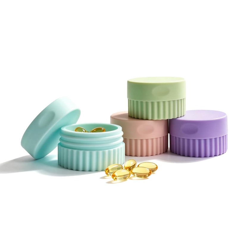 4pc Soft Silicone Pill Organizer, Small Compact Pill Case for Purse, Portable Jewelry Holder, Color-Coded Medicine & Vitamin Box (BGPP) Bgpp