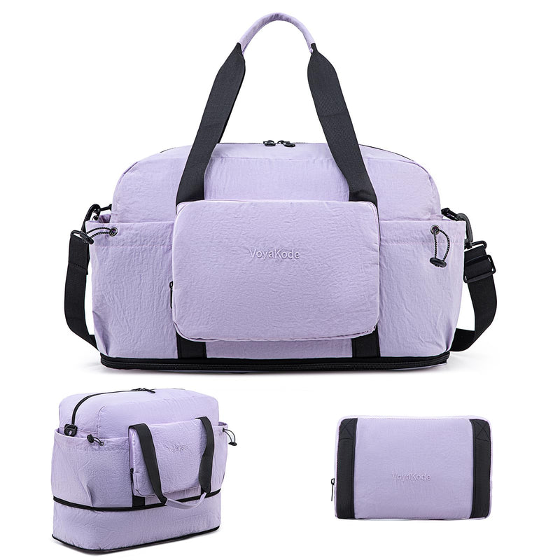 Foldable & Expandable Personal Item Travel Bag,Purple | Waterproof ,Wet-Dry Compartment ,Luggage Sleeve,Detachable Crossbody Strap,Carry on Bag,Weekender Bag,Women,Gym,Overnight Bag Purple