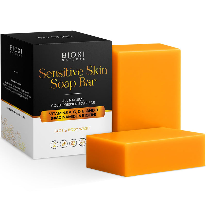 Soap Bar for Sensitive Skin - Korean Formula with Vitamins A, C, D, E & B (Niacinamide & Biotin) Complex - All Natural Face & Body Wash Cold Pressed Gentle Hydrating & Nourishing Soap - 2 Pack G2 Sensitive 2 Pack