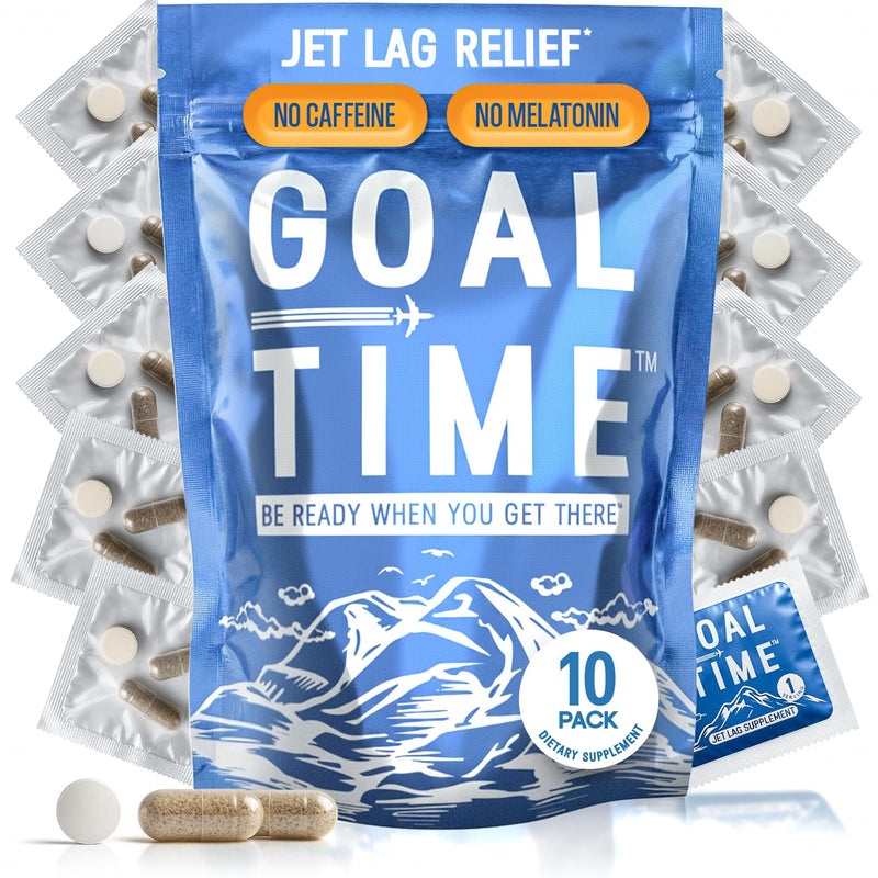 Jetlag Relief Pills, Jet Lag Remedy for Travel, Travel Supplement for Energy, Immune, Digestion Support - Long Flight Essentials | Made in USA, No Caffeine & Melatonin - 5 Flights Kit 5 Flights Kit - 10 Pack