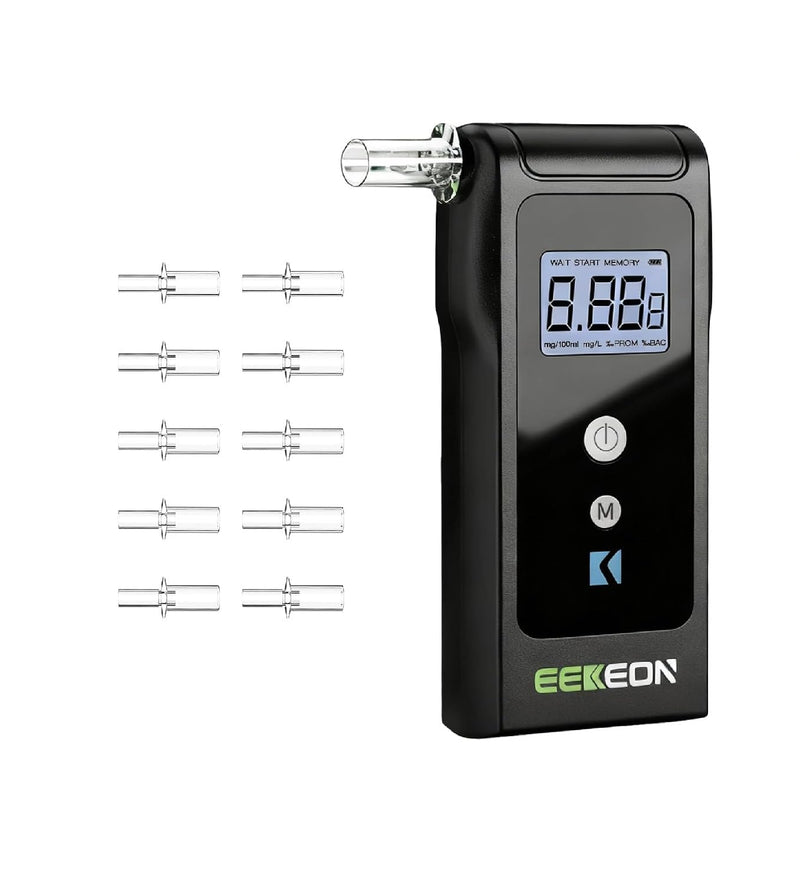 Breathalyzer, Fuel Cell Breathalyzer for Alcohol, Personal Alcohol Breathalyzer Tester for Home with 10 Mouthpieces (Black 2) Black 2