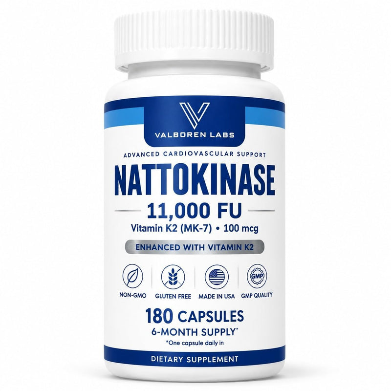 Nattokinase Supplement 11000 FU with Vitamin K2, 180 Capsules | High potency non-GMO formula with enhanced bioavailability to support cardiovascular wellness & healthy blood flow