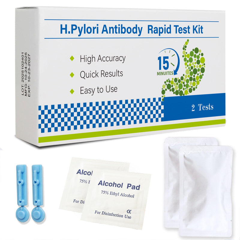 H Pylori Test Kit — 2 PCS | Self-Test with 99.9% Accurate Results in 10-15 Minutes, Helicobacter Pylori Treatment Easy to Read for Home Use