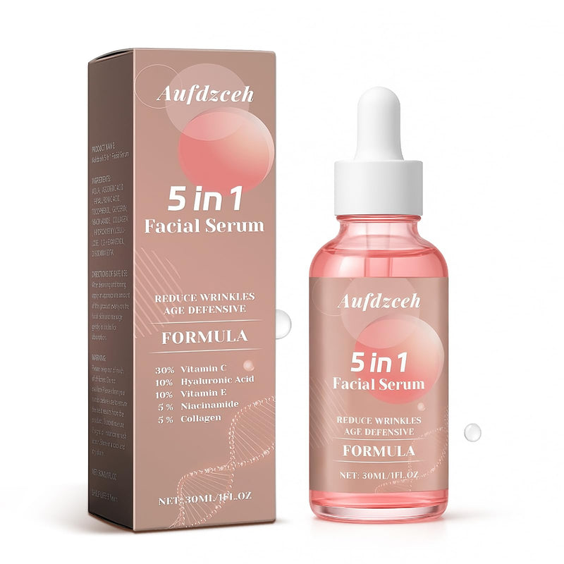 5 In 1 Vitamin c Serum Hydrating Face Serum with Vitamin C, Hyaluronic Acid, Niacinamide & Collagen – Lightweight Facial Serum for Daily Moisturizing, Soft & Radiant Looking Skin