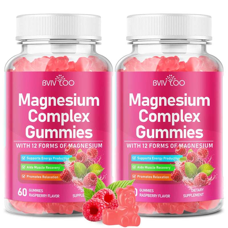 2 Pack Magnesium Complex Gummies – with 12 Forms of Magnesium Plus Vitamins B6, B12 & C. Vegan Strawberry Gummies to Support Mood, for Adults, 120 Count