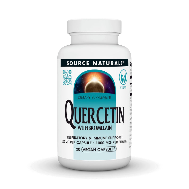Source Naturals Quercetin with Bromelain, 500 mg - 120 Vegan Capsules | 1000 mg per Serving | Respiratory and Immune Support*