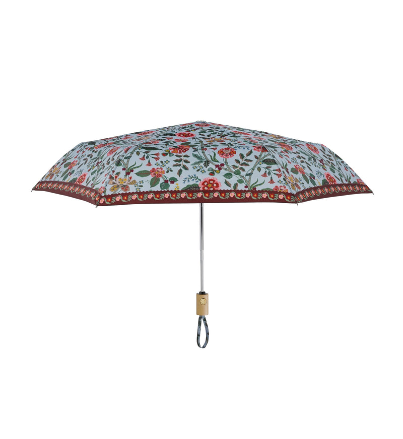 RIFLE PAPER CO. Gracie Umbrella with Matching Patterned Storage Sleeve | Automatic Open & Close Function, 43" Open Diameter, 11" Closed Length, Wooden Handle, Wrist Strap, Folds to Portable Size