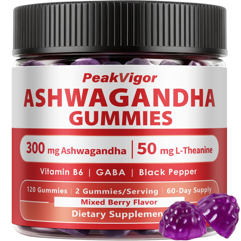 3000mg Organic Ashwagandha Gummies, 5-IN-1 Ashwagandha Supplements, Anxiety Gummies with Vitamin B6 & L-Theanine & GABA & Black Pepper, Ashwagandha for Women & Men - Calming & Relax, 120 Gummies