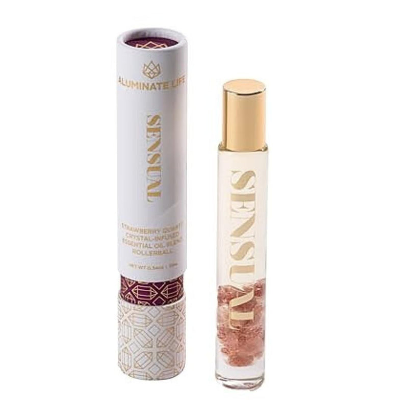 Essential Oil Rollerballs, .34 OZ, Sensual, Made in USA | Scents of Star Anise, Rose, Sichuan Pepper & White Musk - Strawberry Quartz Crystal Infused, Aromatherapy Roll On, Massage 0.34 Fl Oz (Pack of 1)