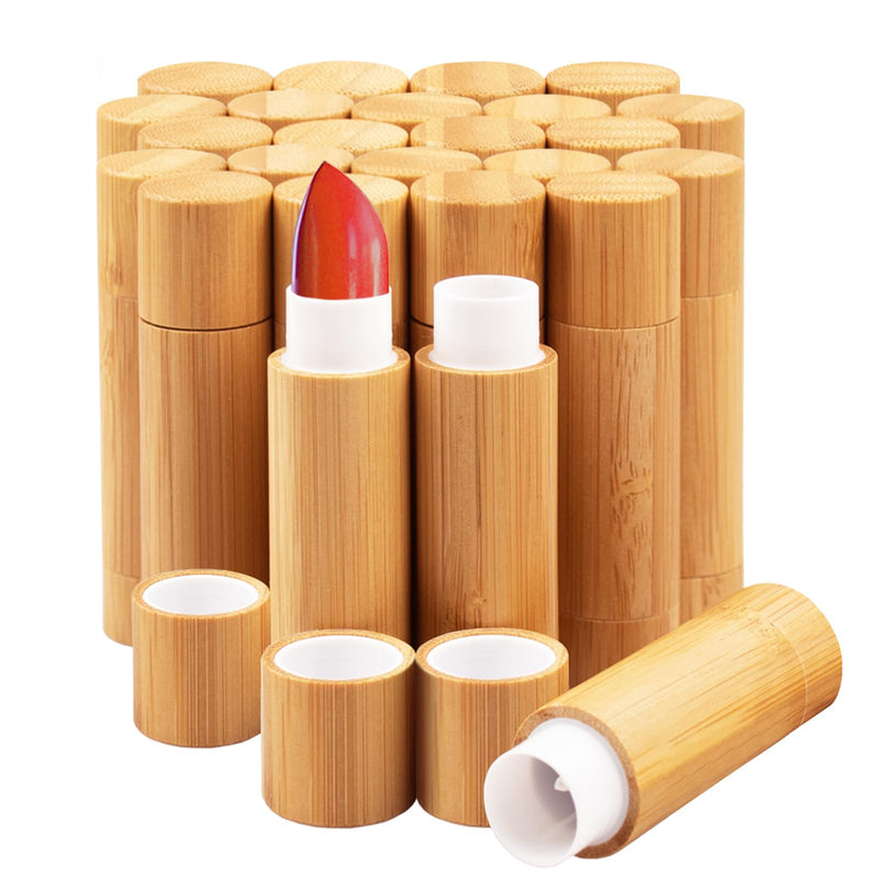 24Pcs Bamboo Empty Lipstick Tubes, AUHOKY 5.5g Refillable DIY Lip Balm Tube Containers with Clear PP Plastic Inner, Cosmetic Lipstick Lip Gloss Deodorant Case Holder For Women Girls Makeup 24Pcs, Bamboo