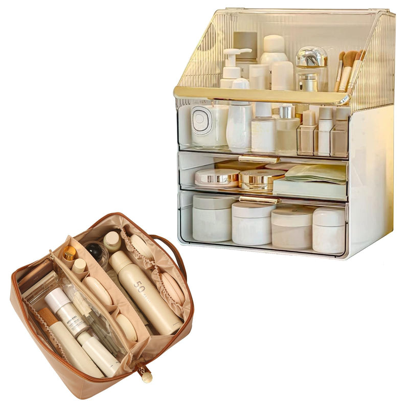 Omeily Makeup Organizer Countertop Vanity Cosmetic Skincares Organizer | Large Clear Makeup Organizer Cosmetic Storage Box for Skincare Perfume, Vanity & Bathroom Organizer Gift for Women Girls