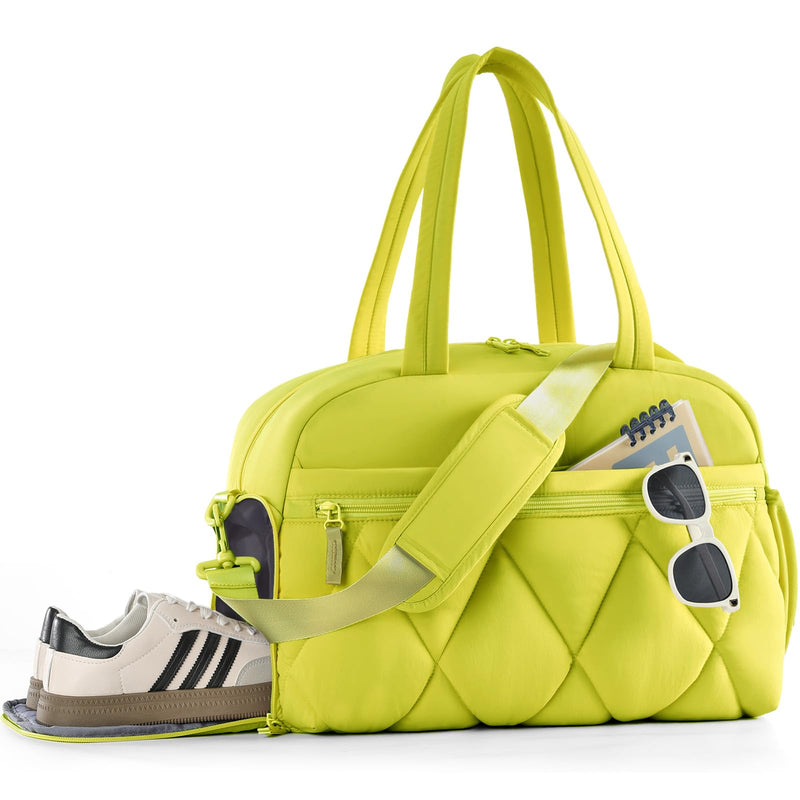 Women's Duffle Gym Bag, Carry-On Shoe Compartment for Weekender Overnight | Travel Sport Hospital Workout Personal Item Luggage Diaper Water Resistance Essentials Wet Pocket Neon Lime Small
