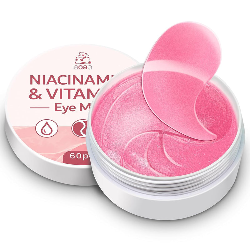 AOAO Revitalizing Niacinamide & Vitamin C Eye Masks, Brightening & Anti-Dark Circles, with Alpha-Arbutin & Hyaluronic Acid, Dark Circle Corrector, Pink Hydrating Under Eye Patches, 60 Pcs