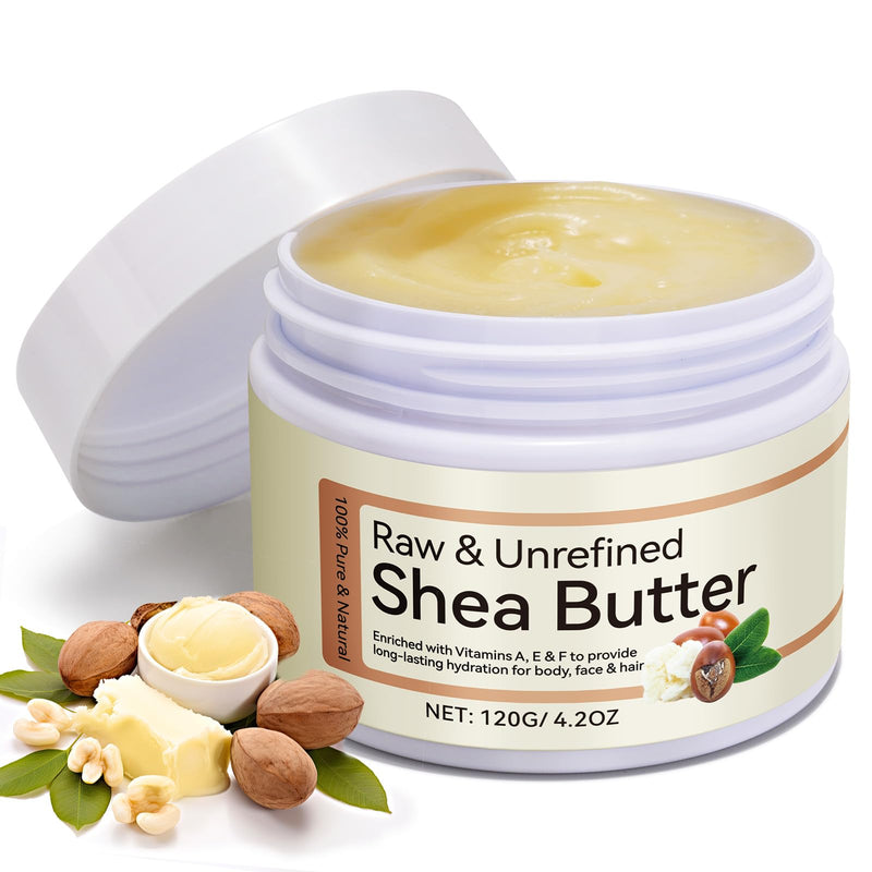 ISUNRISE Raw Unrefined Shea Butter 4.2oz, Natural Moisturizer for Skin & Hair, Rich in Vitamins A D E F, Antioxidant, Non-Greasy, Gentle on Skin