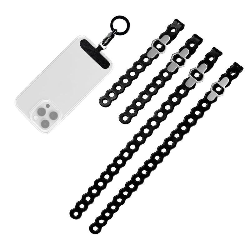EDC Modular Strap System 5 Pack, Adjustable Silicone Gear Ties for Outdoor/Survival/Camping Strap EDC Carry Black