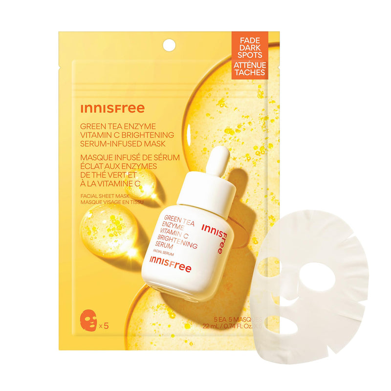 innisfree Serum-Infused Mask - 5 Pack Sheet Masks for Soothing & Hydrating, Ideal for Dry, Oily, and All Skin Types, Available in PDRN, Retinol Cica & Vitamin C