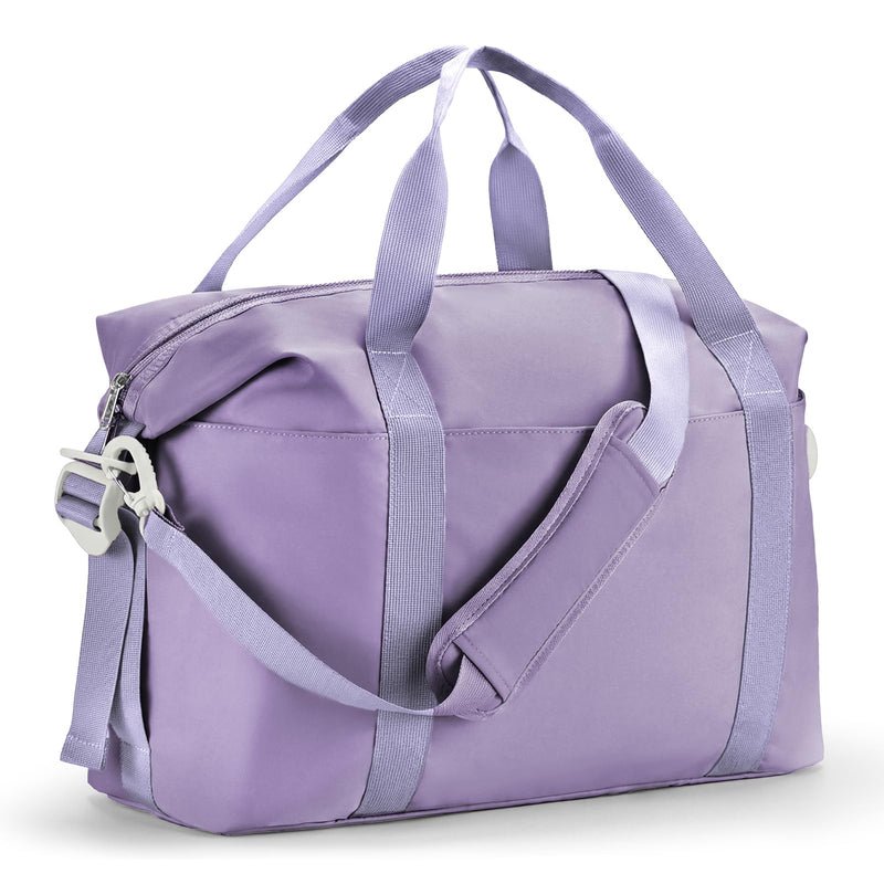 Percover Weekender Travel Duffel Bag for Women, Lightweight Soft-Structure 33L Carry-On, Water-Resistant Nylon with Shoulder Strap & Trolley Sleeve, Personal Item Friendly, Lavender Purple