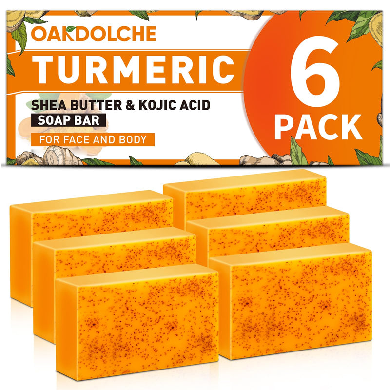6Pcs 60g Turmeric Kojic Acid Soap Bars for Face, Body & Underarms | Infused with Retinol, Hydrolyzed Collagen, Vitamin E & Shea Butter, Gentle Care, SLS Free, Suitable for Oily & Dry Skin 6p Soap 60g