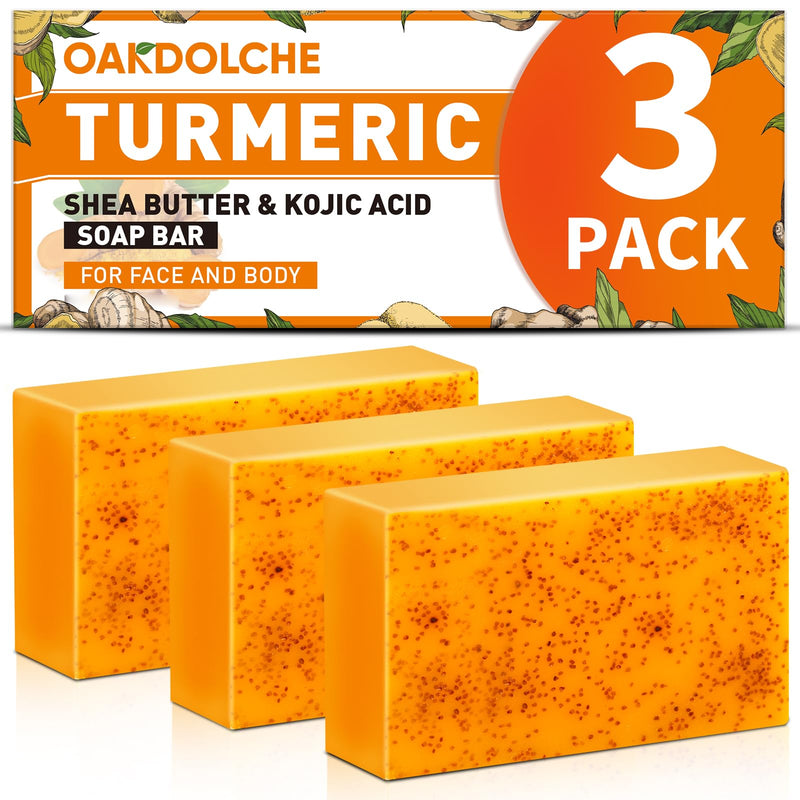 3Pcs 60g Turmeric Kojic Acid Soap Bars for Face, Body & Underarms | Infused with Retinol, Hydrolyzed Collagen, Vitamin E & Shea Butter, Gentle Care, SLS Free, Suitable for Oily & Dry Skin 3 pack soap 60g 2.12 Ounce (Pack of 3)