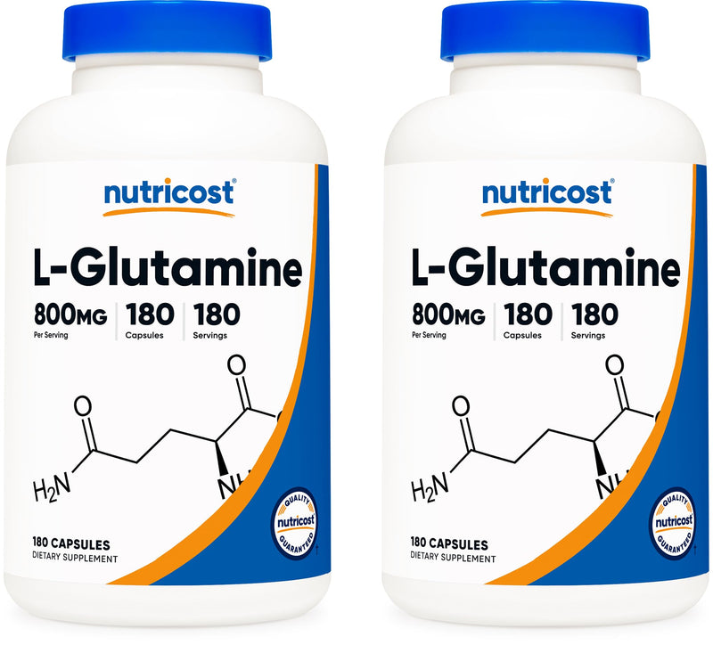 Nutricost L-Glutamine 800mg, 180 Capsules - Gluten Free, Non-GMO (Pack of 2) 180 Count (Pack of 2)