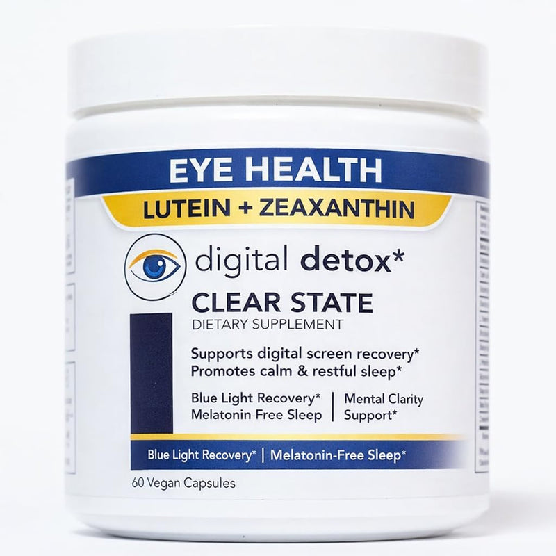 CLEAR STATE Eye Health Supplement for Screen Fatigue & Eye Strain – Lutein, Zeaxanthin, Astaxanthin, Bilberry Formula – Blue Light Digital Detox Eye Vitamins with L-Theanine – Vegan, Melatonin Free 1