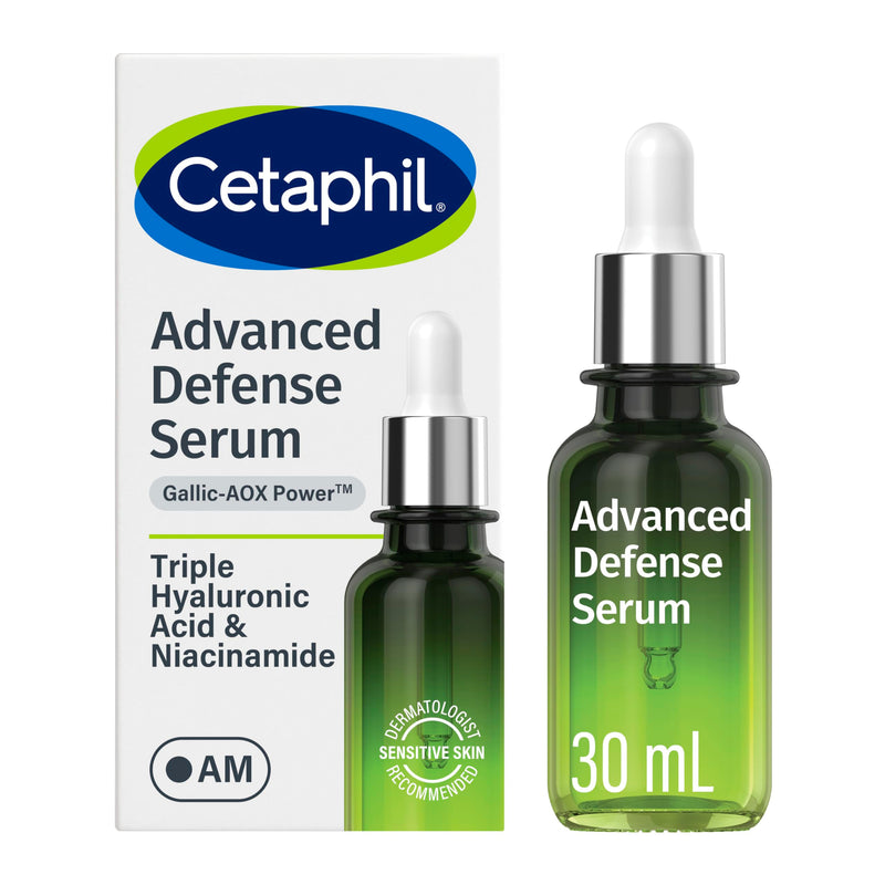 Cetaphil Advanced Defence AM Face Serum, Dermatologist Recommended, 1 fl oz | Strengthens Skin Barrier Against Daily Stressors, Gallic Acid & Vitamin E, Helps Stressed, Sensitive Skin, 1 Dropper