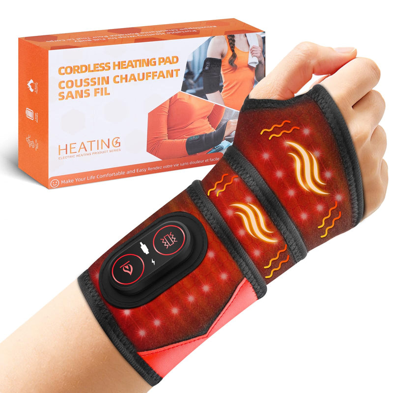 Cordless Wrist Heating Pad with Massage & Red Light, FSA - HSA Eligible Rechargeable Heated Wrist Brace Wrap for Carpal Tunnel, Arthritis, Wrist Massager for Pain Relief, 3 Heat & Vibration Modes Black