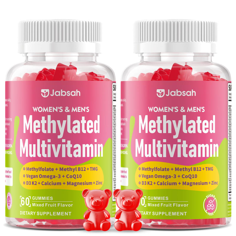 Methylated Vitamin B Complex Gummies for Women & Men, Multivitanins Gummy with Vitamin A, C ,E, Methylfolate & B12, TMG, Calcium, D3 K2, Magnesium & More for Overall Health-Vegan, Sugar Free,120 Cts 60 Count (Pack of 2)