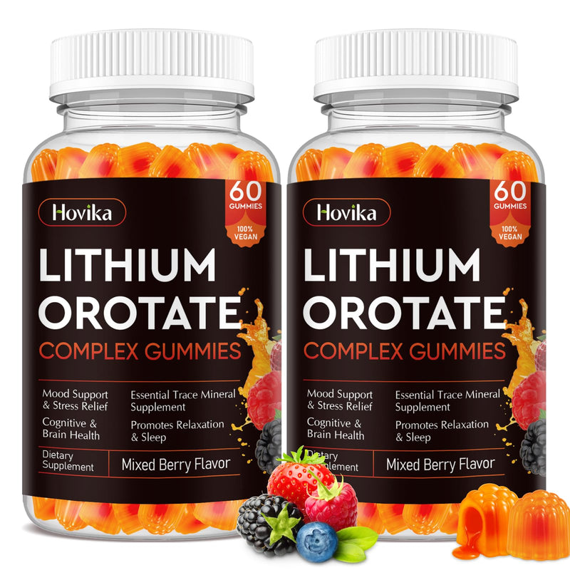 Lithium Orotate 5mg 10mg Gummies Lithium Supplements with Vitamin B, Magnesium & Selenium for Mood Support, Stress Relief, Brain Health, Non-GMO, Vegan, Gluten Free - Mixed Berry Flavor, 120 Gummies 120 Count (Pack of 1)