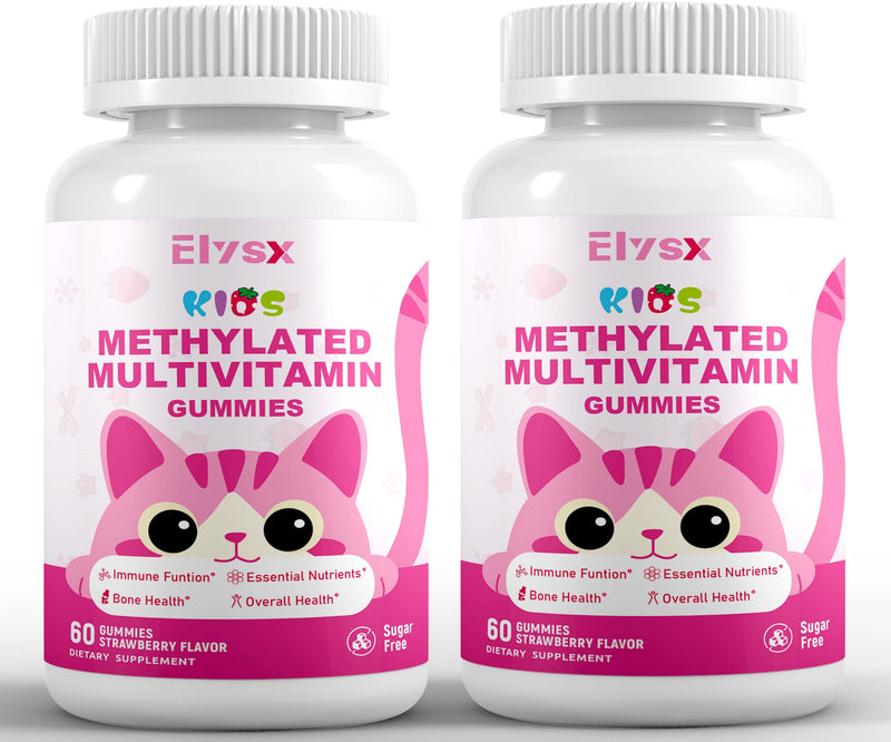 Kids Methylated Multivitamin Chewable Gummies, MTHFR Supplement with L Methylfolate, Magnesium, Biotin, Choline, Inositol, DHA, TMG & Coq 10, Immune & Brain Support, Strawberry Flavor, 120 Ct 60 Count (Pack of 2)