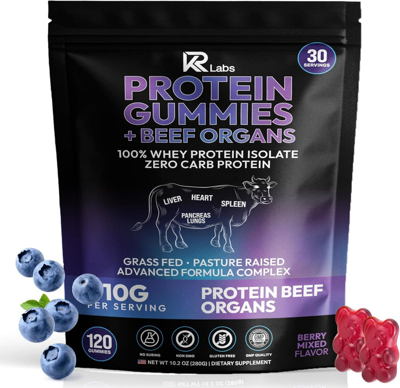 Grass-Fed Beef Whey Isolate Protein Gummies, Keto, Mixed Berry | 10g Protein per Serving, 300g Total per Bag, Grass-fed Beef, Keto Friendly, Gluten-free, Non-GMO, Vitamins Added