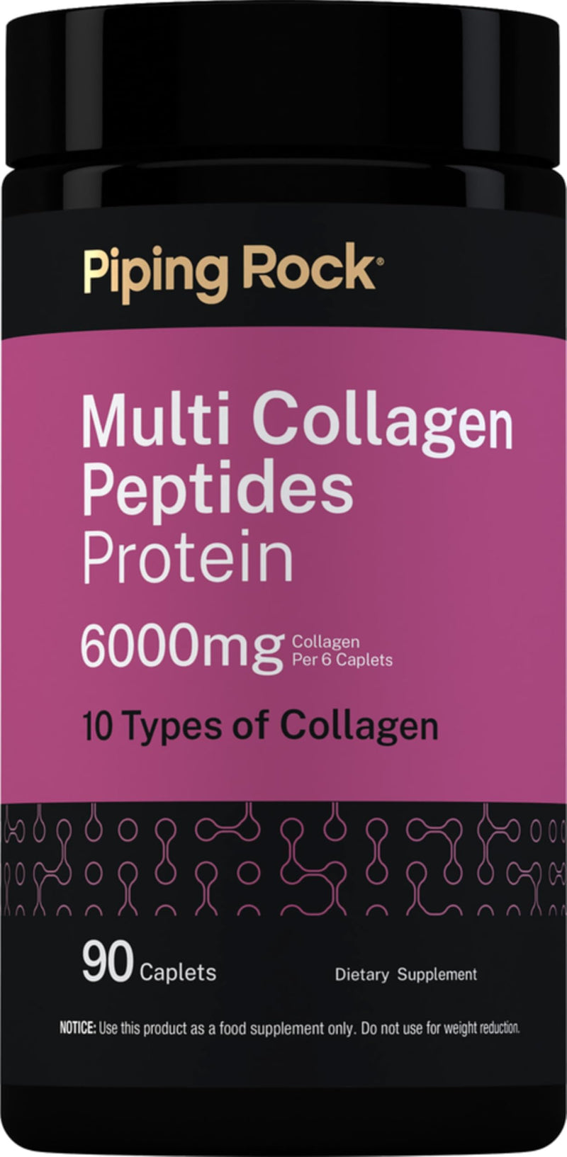 Piping Rock Multi Collagen Peptides 6000mg | 90 Caplets | 10 Types of Collagen with Protein | Non-GMO, Gluten Free