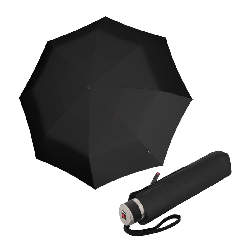 Knirps C.041 Chrome Matt Manual Rain Umbrella for Adults – Vegan Leather Handle, Wind Resistant Design, Lightweight Steel Fiberglass Frame, 39in Canopy, Protective Sleeve Included Black