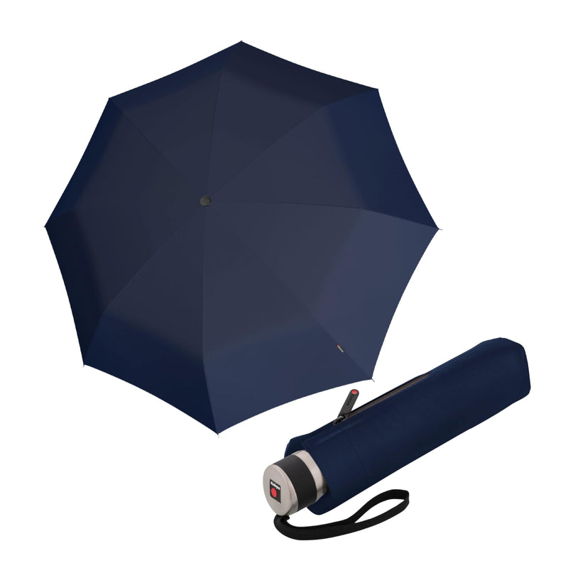 Knirps C.041 Chrome Matt Manual Rain Umbrella for Adults – Vegan Leather Handle, Wind Resistant Design, Lightweight Steel Fiberglass Frame, 39in Canopy, Protective Sleeve Included Navy