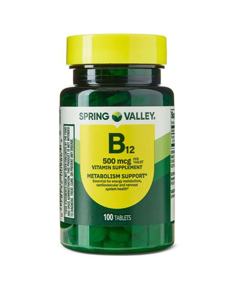 Spring Valley Vitamin B12 Supplement, 500 mcg, 100 Count Tablets for Metabolism Support
