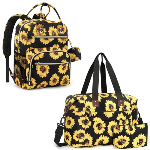 Pritent Travel Duffle Bag for Women + Diaper Bag Backpack (Sunflower)