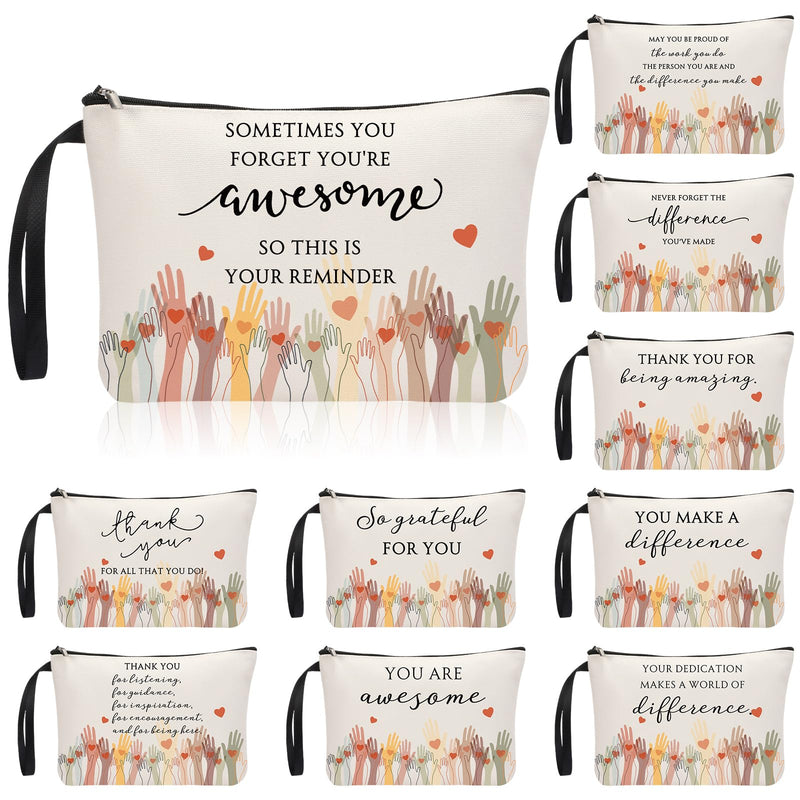 30 Pcs Appreciation Gifts Bulk for Women Teacher 10 Styles Inspirational Canvas Makeup Bags Thank You Cosmetic Bags for Women Coworker Employee Staff 30