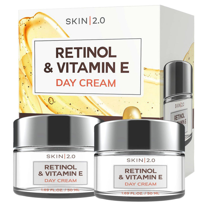 Skin 2.0 Retinol & Vitamin E Face Moisturizer - Dermatologist Tested, Hydrating, Restores Sun-Damaged Skin, Anti-Aging - Reduces Acne Scars, Clean Beauty, Cruelty-Free Korean Skincare - Duo Pack Retinol & Vitamin E (2 Pack)
