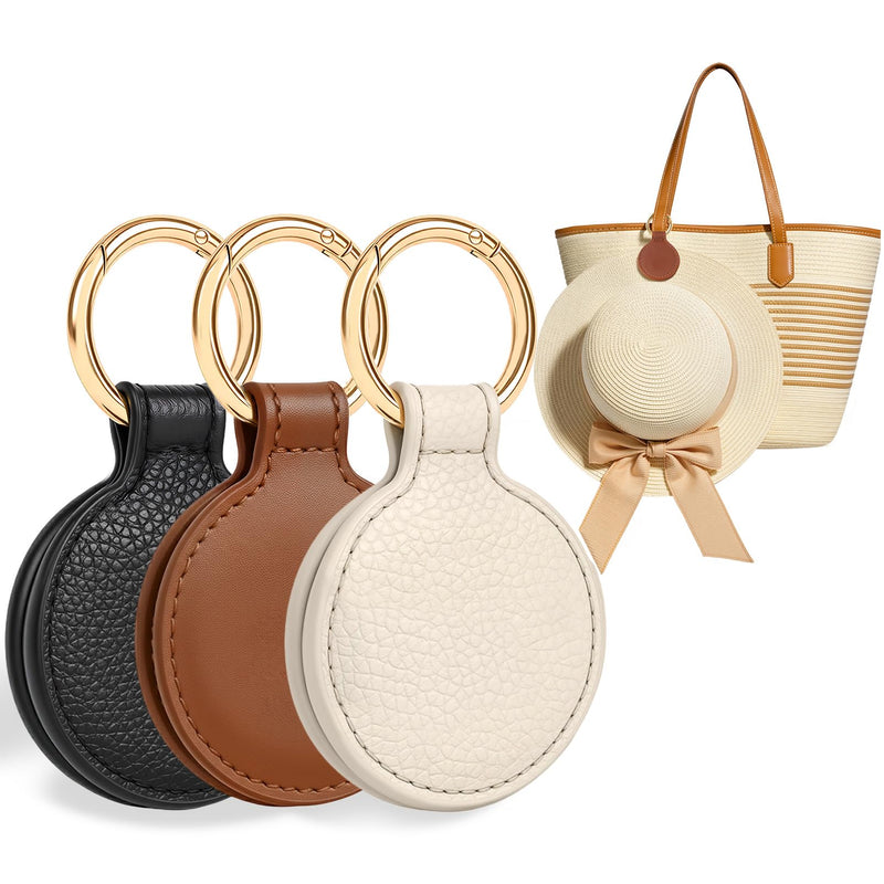 Niveaya Magnetic Hat Clip for Travel on Bag - 3 Pcs, Strong Magnet Hook | Secure Wide-Brim Hat in Wind, Genuine Leather, Gift for Travelers, Cruise Vacation Travel Essential for Purse Bag Luggage Brown+Black+Beige