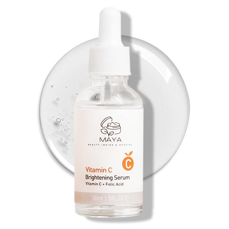 MAYA Vitamin C Brightening Serum with Folic Acid, Face Serum for Hydration & Glow, Lightweight Daily Facial Serum, 30ml