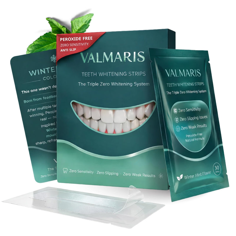 Premium Teeth Whitening Strips for Sensitive Teeth, 28 Strips, 14 Day At Home Stain Remover Pap Peroxide Free Non-Slip Dry Strips, Enamel Safe Whitening Kit, Winter Mint Flavor Winter 𝗠𝗶𝗻𝘁