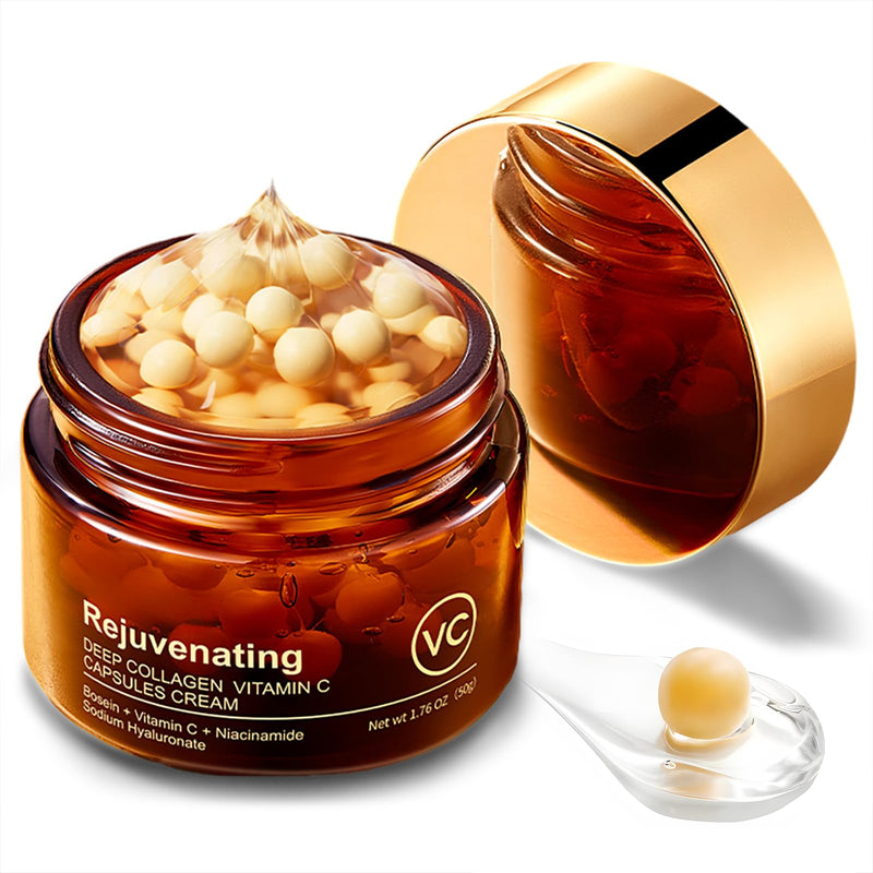 Deep Collagen Vitamin C Capsules Cream 50g,Contains Collagen Vitamin C Niacinamide Sodium Hyaluronate Long-lasting Moisture,Reduce Wrinkles & Dullness Capsules Face Cream