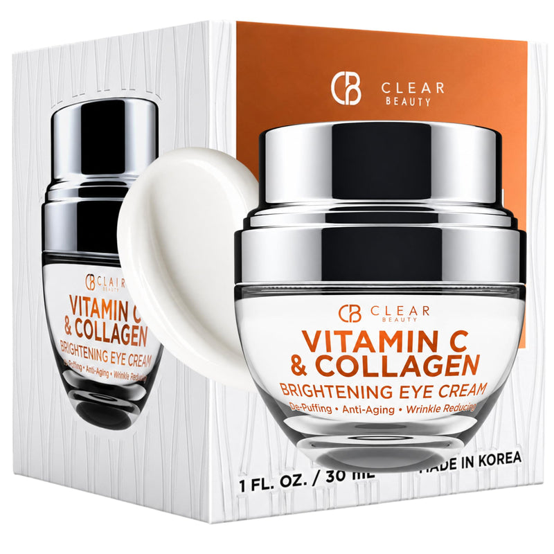 Clear Beauty Vitamin C & Collagen Eye Cream – Dermatologist Tested, Anti Aging Korean Skin Care – Targets Dark Circles, Lines & Puffiness For Firmer Eyes – Vegan, Clean Beauty – 1.01 Fl Oz