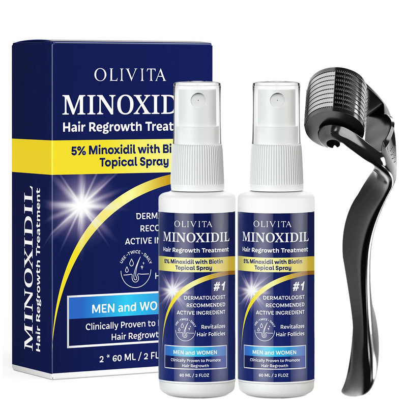 5% Minoxidil for Men and Women Hair Growth Kit: Minoxidil Spray Hair Regrowth Treatment Serum with Biotin & Rosemary -Stop Hair Thinning and Hair Loss For Stronger Thicker Longer Hair 2 Pack