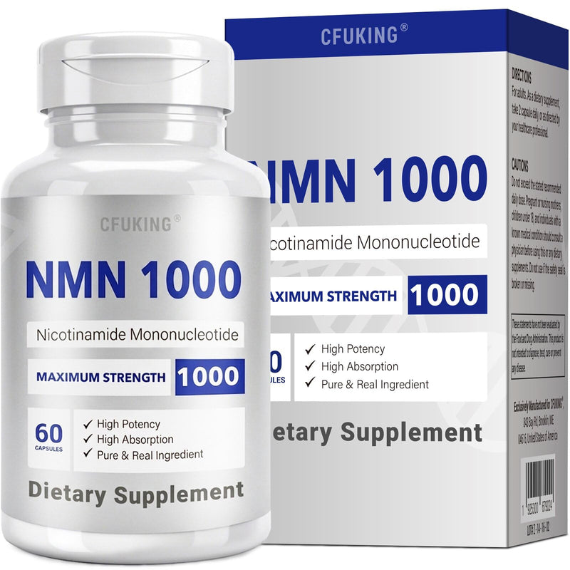 NMN 1000mg Per Serving Maximum Strength - 99% Pure NMN, Stabilized, 60 Caps | Nmn Supplement 1000mg Pure Organic, NMN (Nicotinamide Mononucleotide) for NAD, Cell, Immune, Energy, Anti-Aging & Longevity White 60 Count (Pack of 1)