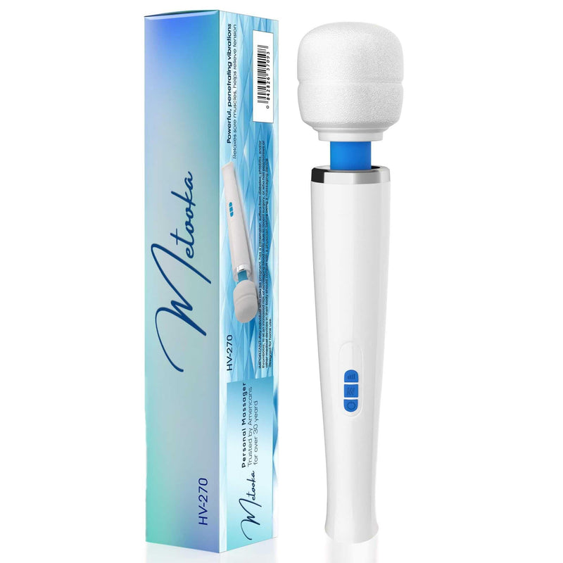Therapeutic Cordless Massager - Powerful Massage Tool Handheld 8 Speeds 20 Patterns - Rechargeable Hand Massagers for Sore Muscles - Hand Held Massage Tool for Neck & Back White/Blue