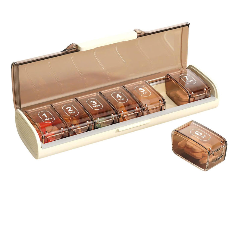 7 Day -Pill -Organizer with Removable -Daily Boxes – Large Capacity BPA-Free Weekly Medicine Box, Transparent Moisture-Proof Vitamin Organizer with Secure Lid & Travel-Friendly Design