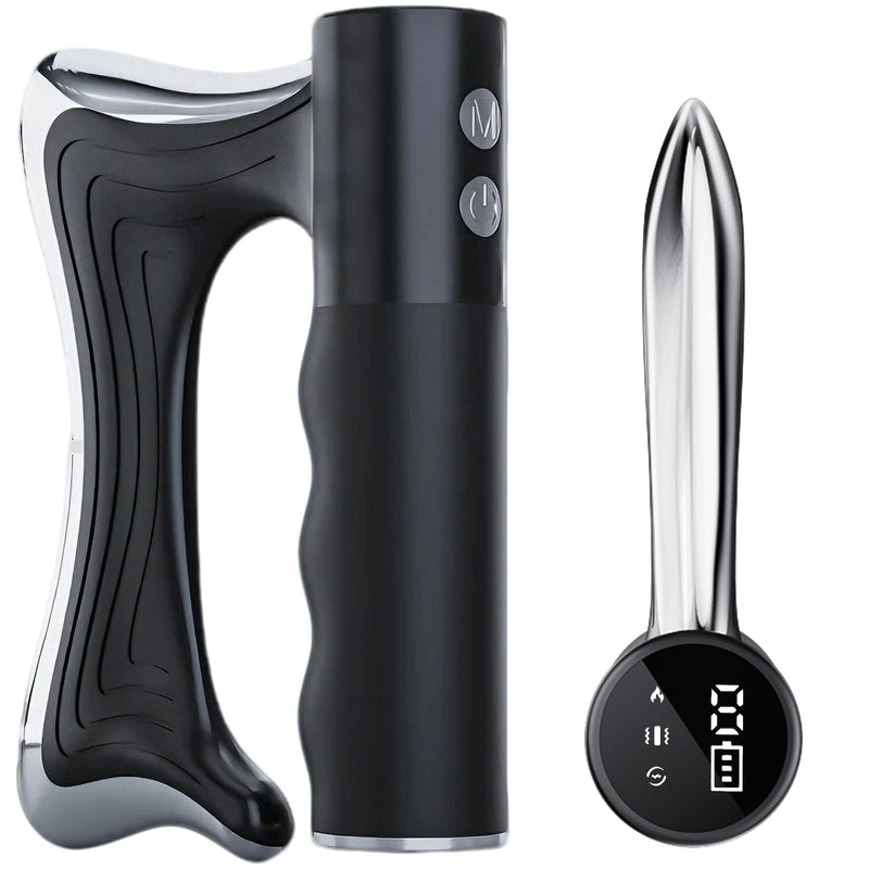 Electric Muscle Scraper Tool with Vibration,Massage& Heat, Portable Gua Sha Massager for Full Body Muscle Recovery, Relaxation, and Pain Relief (Black) Black